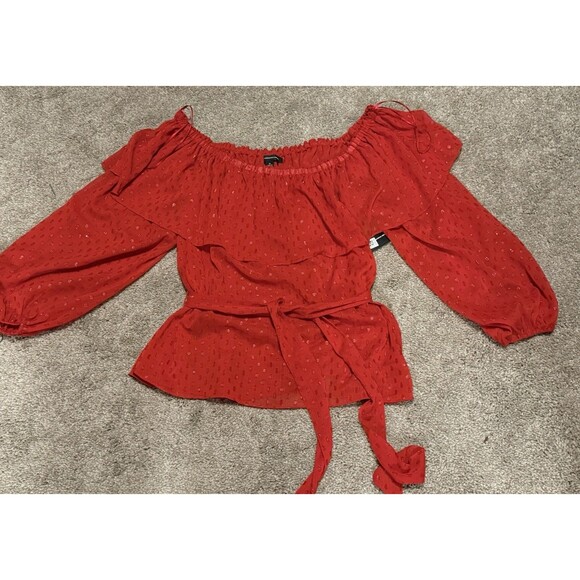 International Concepts INC Red Off Shoulder Polka Dot Shimmering Blouse Size XL - Picture 11 of 14